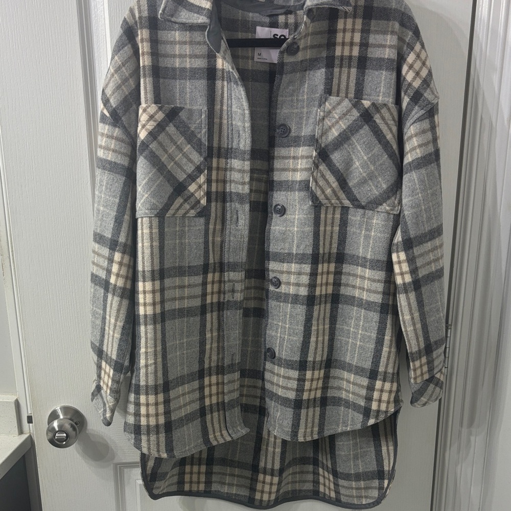 So Plaid Button-Up Shacket Shirt Jacket Oversized